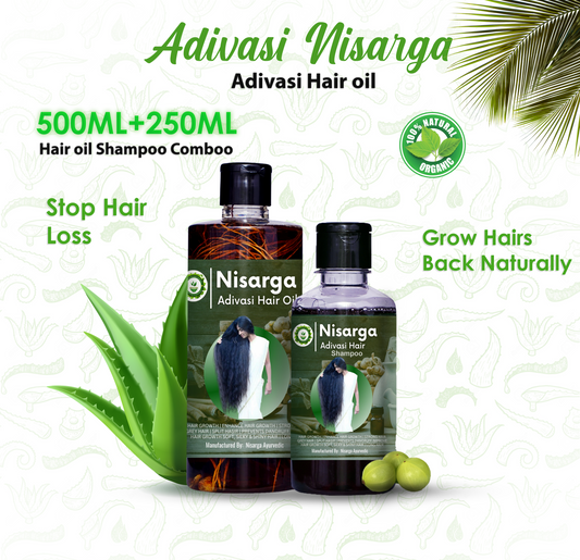 Comboo  of 500ml Oil + 250ml shampoo Adivasi Nisarga Hair Oil ( 180 days package )